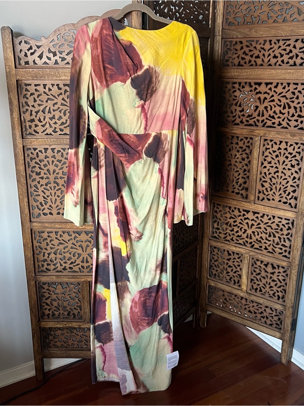 ASOS Yellow, Green, Burgundy & Pink Watercolor Maxi Dress